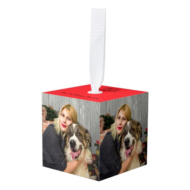 Create Your Own Custom 4 Photo Collage Cube Ornament (Front Angled)