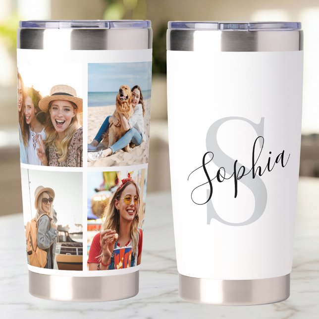 Create Your Own Custom 4 Photo Collage Monogram  Insulated Tumbler (Creator Uploaded)