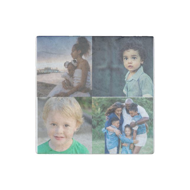 Create Your Own Custom 4 Photo Collage Stone Magnet (Front)