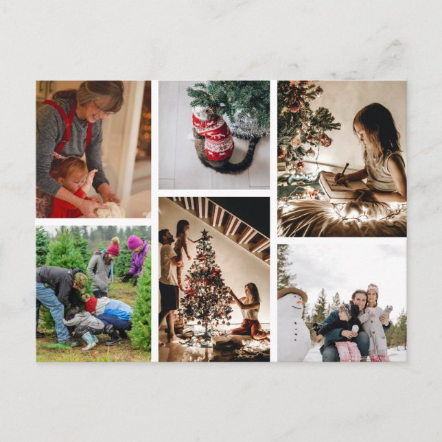 Create Your Own Custom 6 Photo Christmas Collage Holiday Postcard (Front)