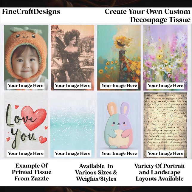 Create Your Own Custom 8 Photo Portrait Decoupage Tissue Paper (Creator Uploaded)