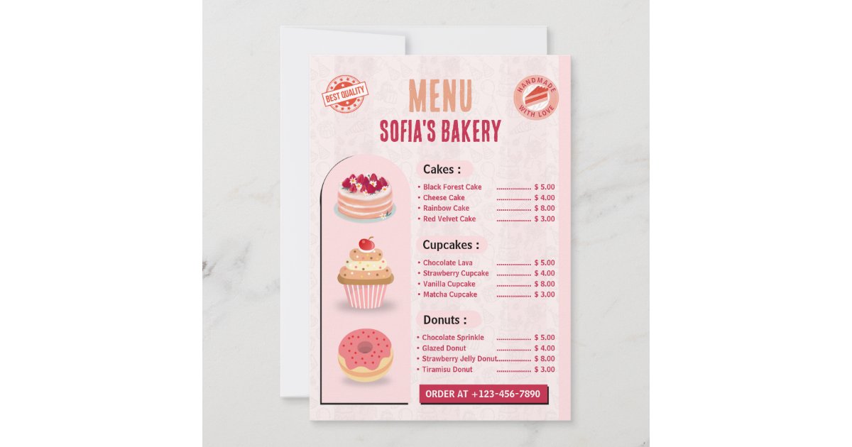 Create your own Custom Bakery Menu Card Template | Zazzle