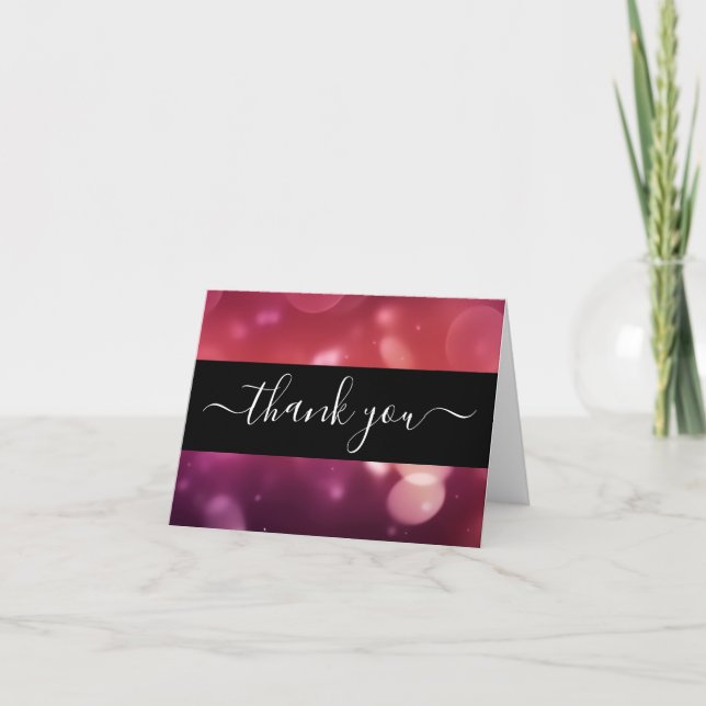 Create Your Own Custom Black & Dark Pink Bokeh Thank You Card (Front)