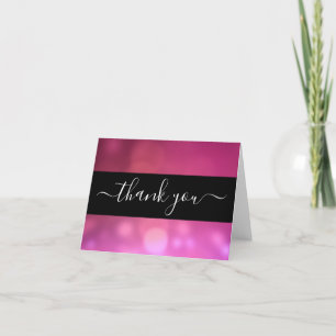 Create Your Own Custom Black & Hot Pink Bokeh Letterpress Thank You Card