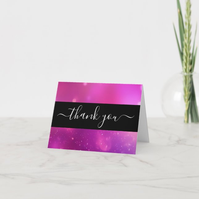 Create Your Own Custom Black & Hot Pink  Thank You Card (Front)