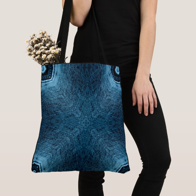 Create Your Own Custom Blue Mirrored X Pattern Tote Bag (Close Up)
