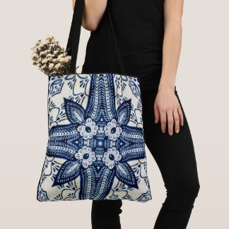 Create Your Own Custom Blue Vintage Denim Floral Tote Bag
