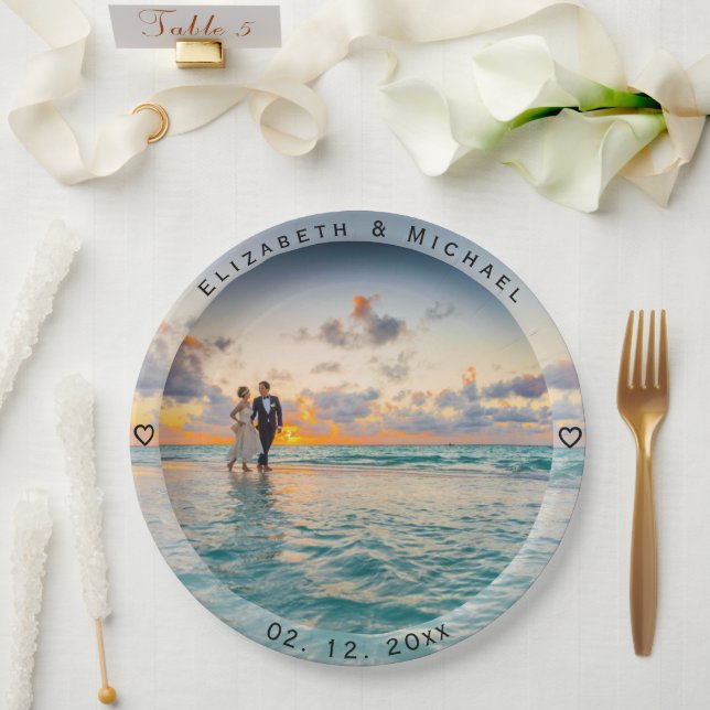 Create Your Own Custom Bride & Groom Wedding Photo Paper Plates (Wedding)