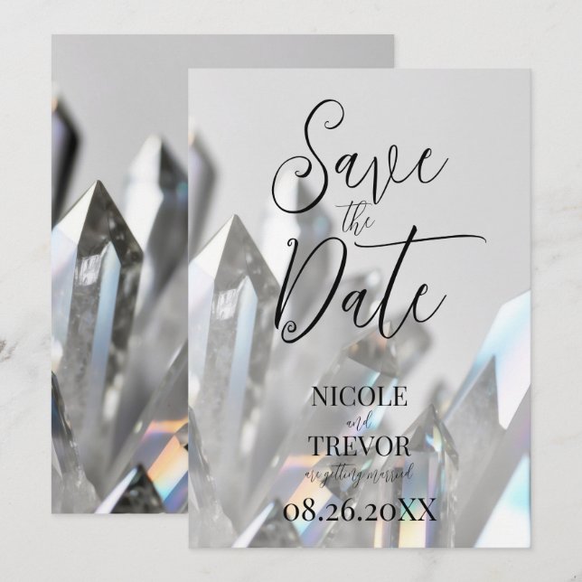 Create Your Own Custom Clear Crystals Grey Save The Date (Front/Back)