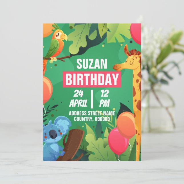 Create Your Own Custom Cute Animal Kids Birthday Invitation (Standing Front)