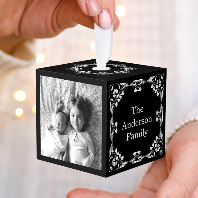 Create Your Own Custom Elegant Classy Family Photo Cube Ornament (Creator Uploaded)