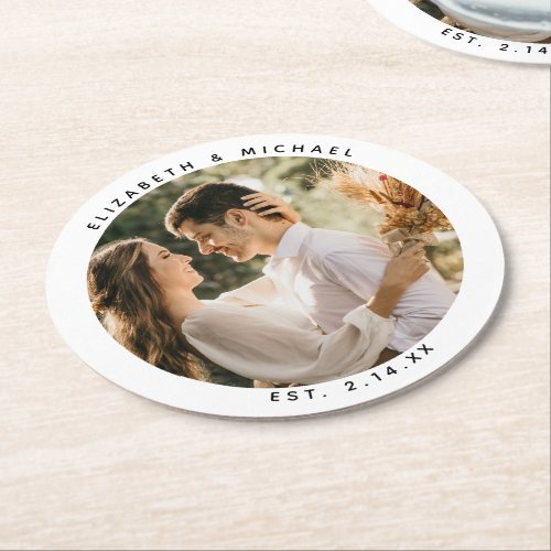 Create Your Own Custom Elegant Wedding Photo Round Paper Coaster