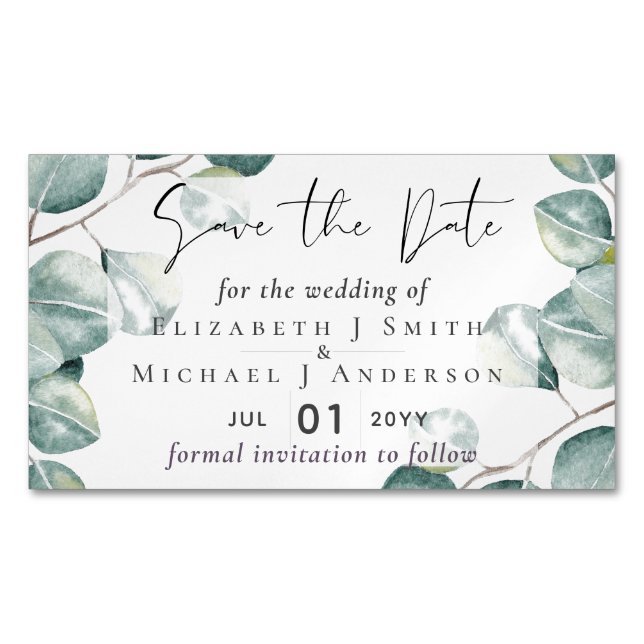 Create Your Own Custom Eucalyptus Greenery Wedding Business Card Magnet (Front)