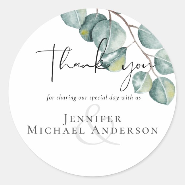 Create Your Own Custom Eucalyptus Greenery Wedding Classic Round Sticker (Front)