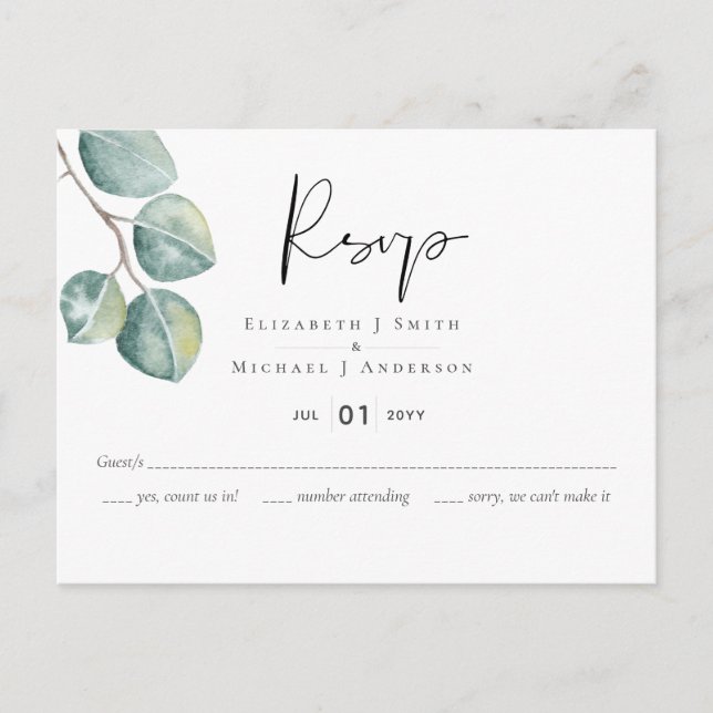 Create Your Own Custom Eucalyptus Greenery Wedding Postcard (Front)