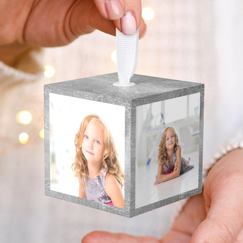 Create Your Own Custom Family Photo Silver Cube Ornament