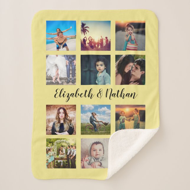 Create Your Own Custom Fun 12 Family Photo Collage Sherpa Blanket (Front)