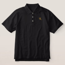 Create Your Own Custom Gold Monogrammed Mens Black Embroidered Polo Shirt