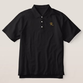 Create Your Own Custom Gold Monogrammed Mens Black Embroidered Polo Shirt by iCoolCreate at Zazzle