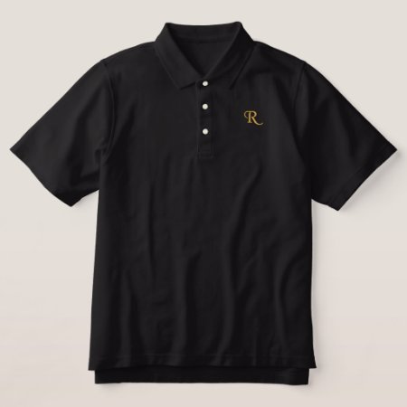 Create Your Own Custom Gold Monogrammed Mens Black Embroidered Polo Sh