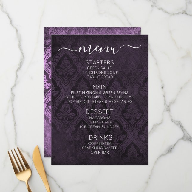 Create Your Own Custom Gothic Vintage Damask Menu (Front/Back In Situ)