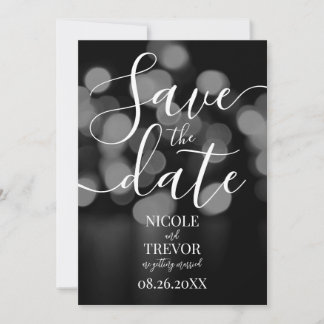 Create Your Own Custom Grey B&W Bokeh Wedding Save The Date