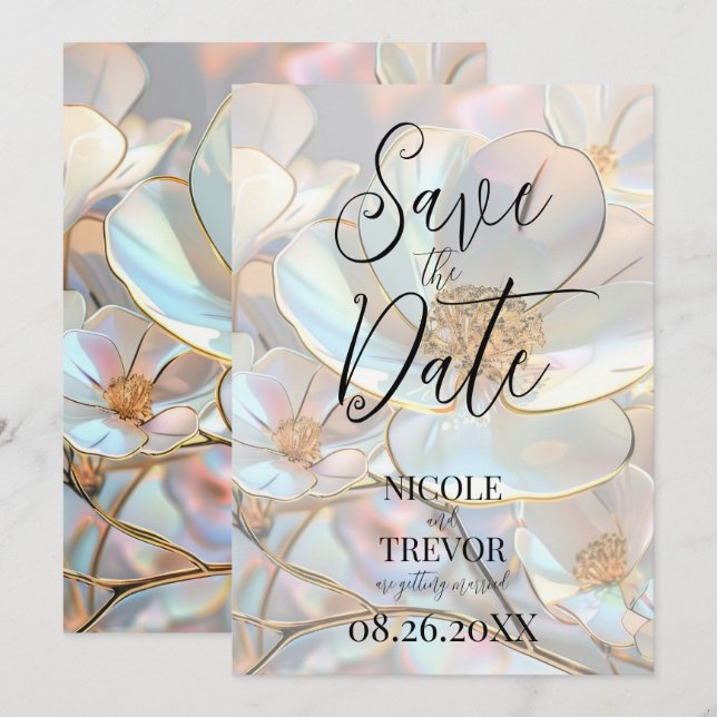 Create Your Own Custom Iridescent Flowers Save The Date (Front/Back)