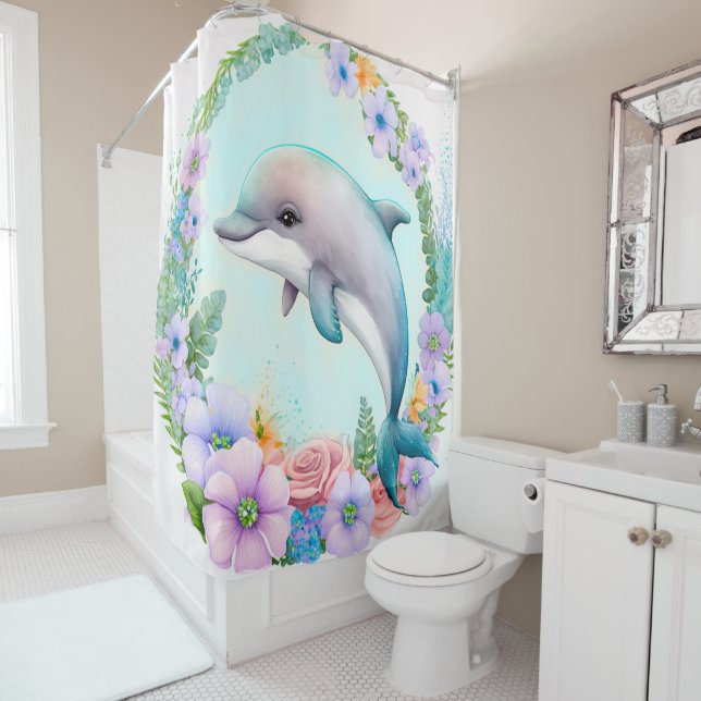 Create Your Own Custom Made Dolphins Design on Shower Curtain (In Situ)