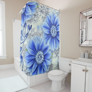 Create Your Own Custom Made Whimsical Blue Flower Shower Curtain