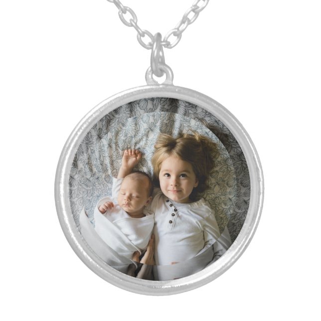 Create Your Own Custom Memorable Family Photo Silver Plated Necklace (Front)