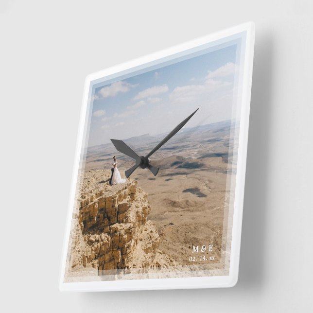 Create Your Own Custom Memorable Wedding Photo Square Wall Clock (Angle)