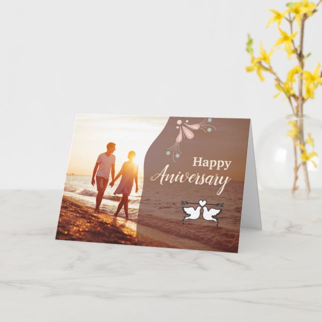 Create Your Own Custom Modern Anniversary Photo Card (Yellow Flower)