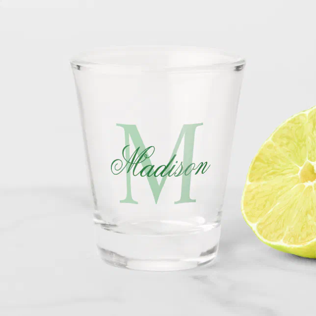 Create Your Own Custom Monogram And Name Green Shot Glass Zazzle