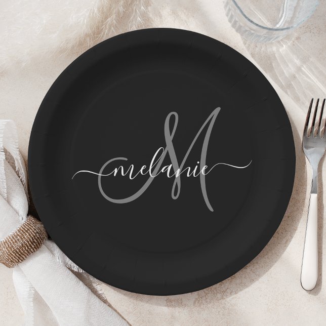 Create Your Own Custom Monogram And Name Script Paper Plates (Creator Uploaded)