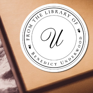 Create Your Own Custom Monogram & Ivy Library Book Classic Round Sticker