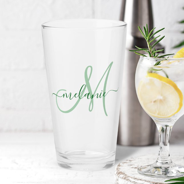 Create Your Own Custom Monogram Name Script Green Glass (Creator Uploaded)