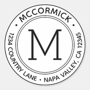 Create your own custom monogram Return Address Classic Round Sticker