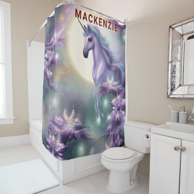 Create Your Own Custom Name Fantasy Unicorn Funny Shower Curtain (In Situ)