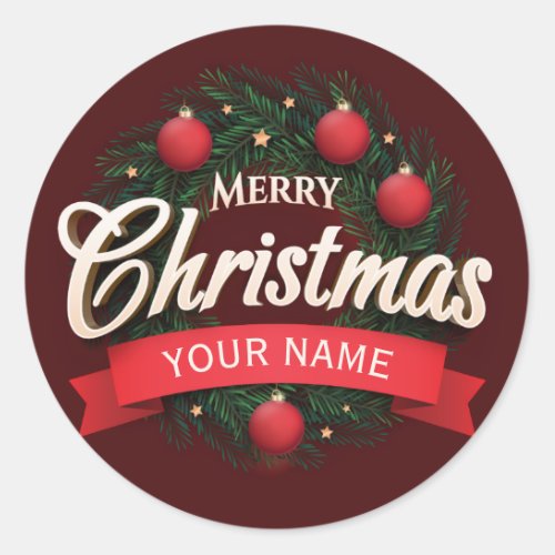 Create your own Custom Name Merry Christmas  Classic Round Sticker