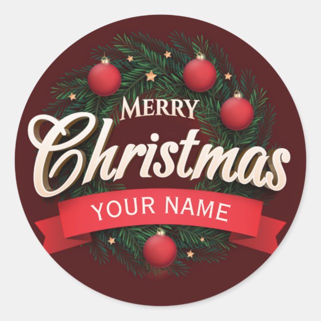 Create your own Custom Name Merry Christmas  Classic Round Sticker (Front)