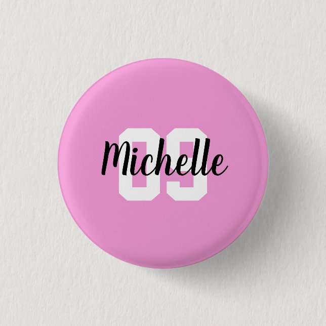 Create Your Own Custom Name Number Pink  Button (Front)