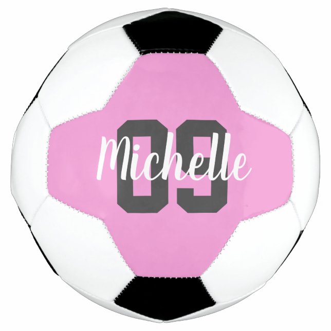 Create Your Own Custom Name Number Pink Soccer Ball (Front)