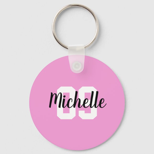 Create Your Own Custom Name Number Pink Soccer  Keychain (Front)