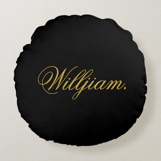 Create Your Own Custom Name on This Black Round Pillow (Front)