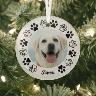 Create Your Own Custom Name Pet Photo Paw Print Glass Ornament