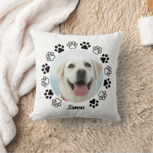 Create Your Own Custom Name Pet Photo Paw Print Throw Pillow