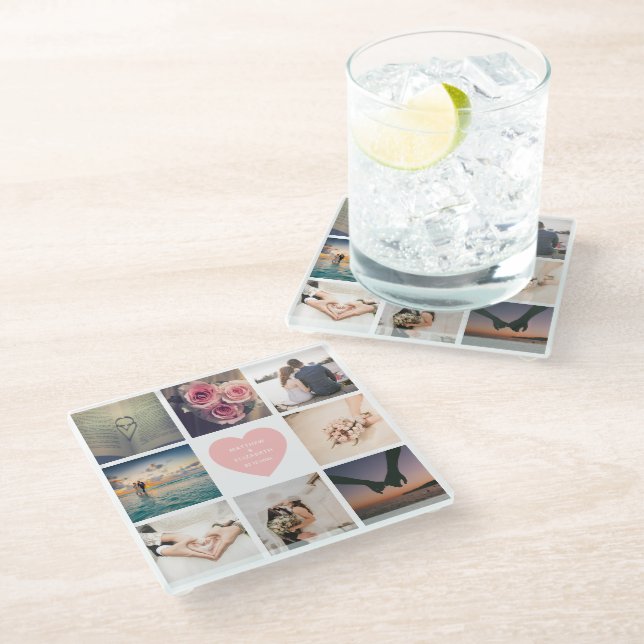 Create Your Own Custom Newlyweds Wedding Photo Glass Coaster (Angled)