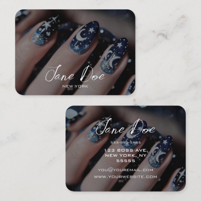 Create Your Own Custom Night Sky Nail Technician  Business Card (Front/Back)