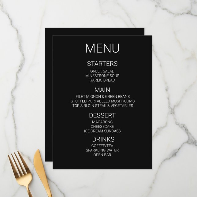 Create Your Own Custom Personalized Menu (Front/Back In Situ)
