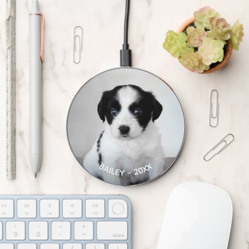 Create Your Own Custom Pet Photo Name and Year Wireless Charger